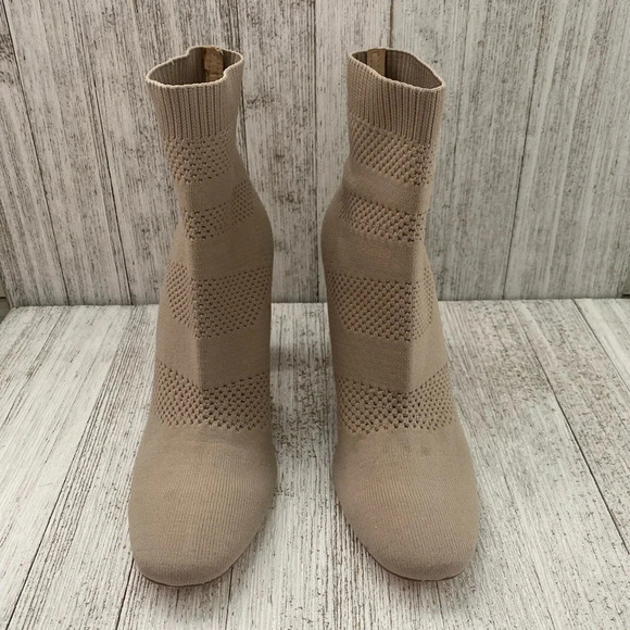 Zara Beige Sock Elastic Heel Booties Size 37 - Picture 2 of 10